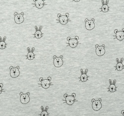 Úplet medvídek, zajíček a myška na světle šedé melange 