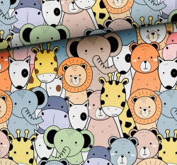 Teplákovina potisk barevná zvířátka ze zoo