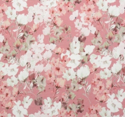 Úplet potisk malované květy na tmavě starorůžové, BIO