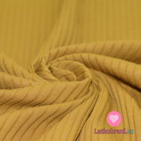 Žebrovaný jednobarevný úplet se širokými pruhy okrový