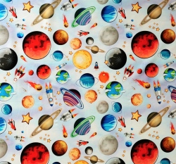 Teplákovina potisk Sluneční soustava na modro - šedé