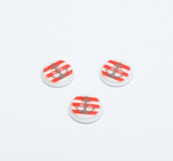 Knoflík kulatý, dětský kotva na červených proužcích