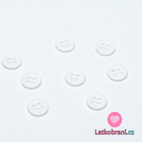 Knoflík,kulatý, čtyřdírkový, bílý 12 mm