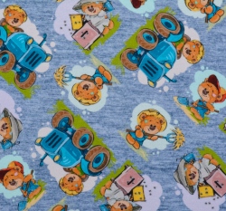 Teplákovina potisk medvídek a traktůrek na farmě