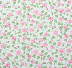 Bavlněné plátno potisk růžové růžičky na bílé