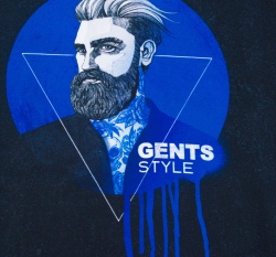 Teplákovina panel vousatý Džentlmen v kruhu na modré